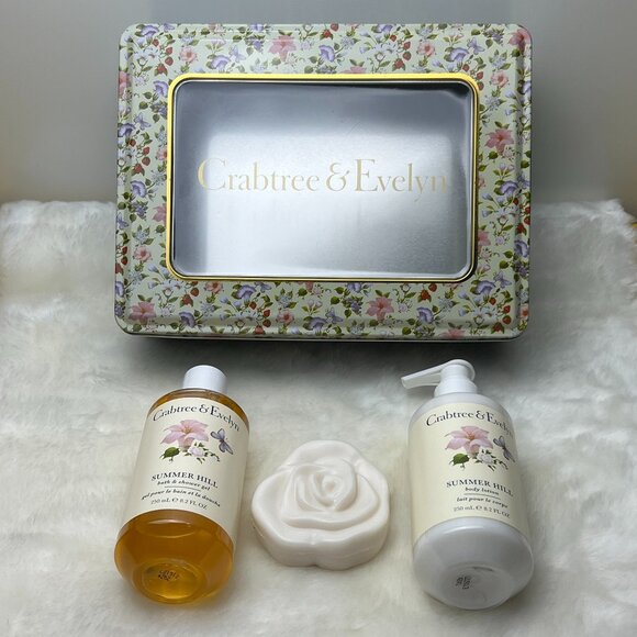 NEW Crabtree & Evelyn Bath Shower Gel, Soap, & Lotion Collectible Floral Tin Set - Picture 5 of 6